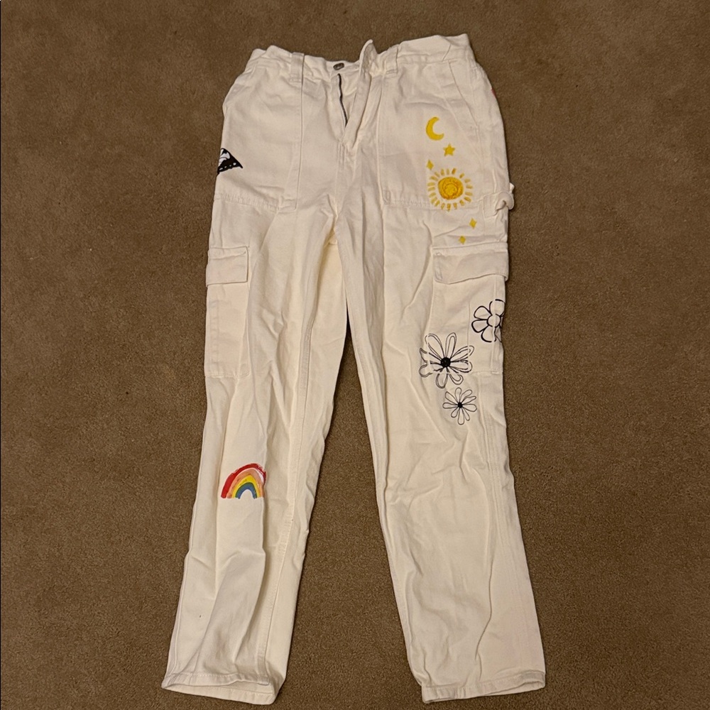 PacSun White Cargo Jeans with Colorful Accents